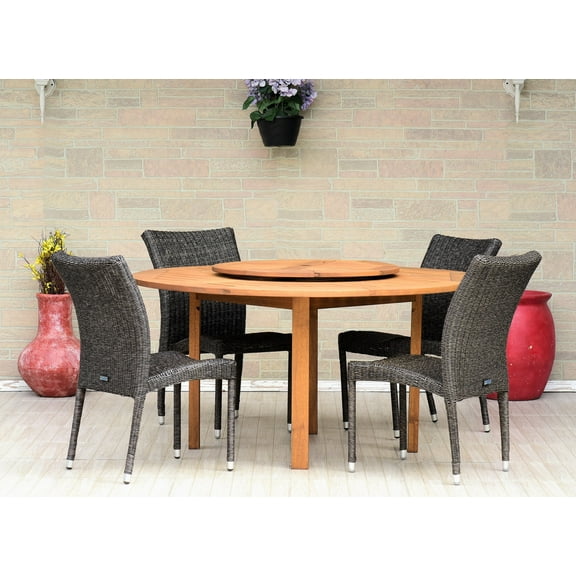 Amazonia Cologne 5 Pieces Lazy Susan Teak Finish Round Patio Dining Set, Seating Capacity: 4