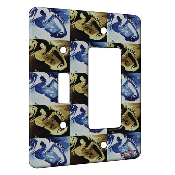 KuzmarK™ 2 Gang Single Toggle / Single Duplex Rocker Wall Plate - Belgian Draft Horse in Blue Abstract Horse Pattern Art by Denise Every