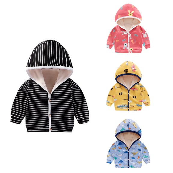 SROBPTY Child Boy and Girls Jackets Print Long Sleeve Zip up Hooded with Pockets Outerwear Coat for 2-8Y