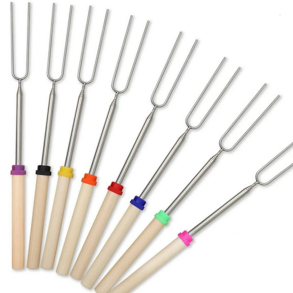 Rrunsv Marshmallow Roasting Sticks 8 Pieces 32 inch Telescoping Extendable Camping Campfire Fire Pit Accessories Smores Skewers & Hot Dog Fork