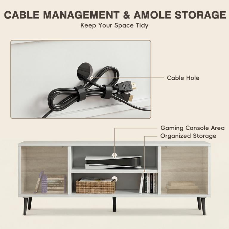 Lacoo 58'' TV Stands for TVs up to 65'', Entertainment Center with 2 Storage Cabinets & Adjustable Shelves, TV Media Console Table for Living Room, White