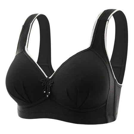 BYHONG Women s Comfortable and Sexy Transparent Shoulder Strap Cordless Backless Spongeless with Convertible Shoulder Straps Bras for Women Soft Everyday Bra Black 44