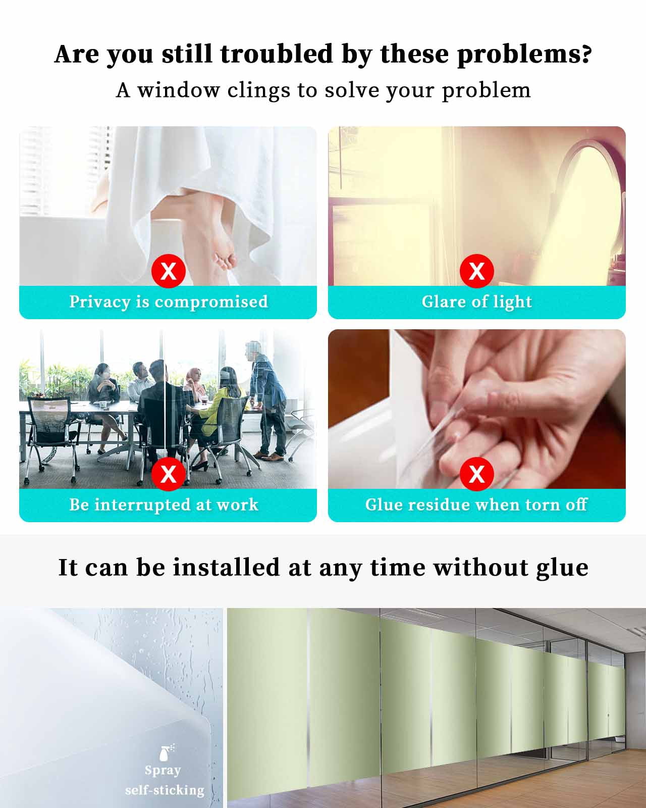 Window Privacy Film,Sage Green Ombre UV Sun Blocking Window Tint Film Heat Control One Way Blackout Window Film,Modern Abstract Gradient Color Art Non Adhesive Static Cling Window Sticker 23.6x59 In