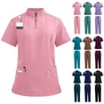 thumbnail image 2 of Scrub Sets for Woman Solid Color stand-up collar zipper Short Sleeve Long Pants Medical Uniform Women's Scrubs Set, 2 of 10
