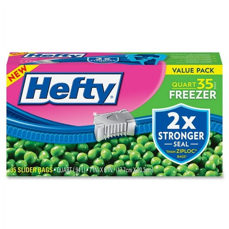 Hefty Quart Freezer Slider Bags - 1 quart Capacity - 7 Hefty Quart Freezer Slider Bags - 1 quart Capacity - 7