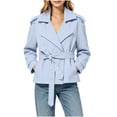 thumbnail image 3 of cocolona Cropped Trench Coat for Women Long Sleeve Collared Solid Color Waist Jacket Lined Trendy Casual Fall Tops, 3 of 7