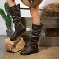 thumbnail image 5 of Taylonsss Women's Fashionable Slouchy Knee Boots with Metallic Buckle and Low Blocks Heel for Winter Comfortable Faux Leather Round Toe Boots with Flexible Fit for Casual Wear, 5 of 8