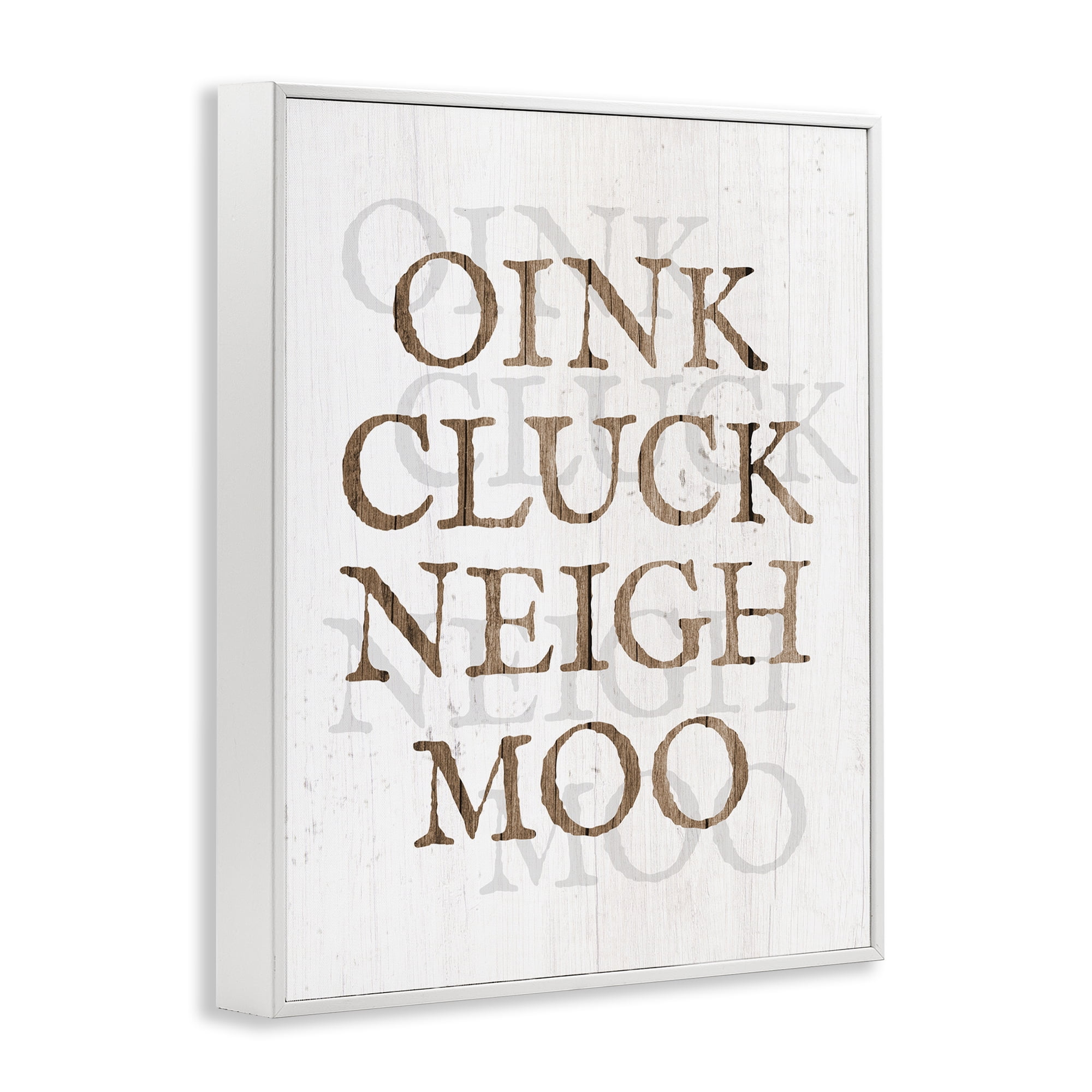 Stupell Industries Oink Cluck Neigh Moo Typography Painting White Framed Art Print Wall Art, 24 x 30