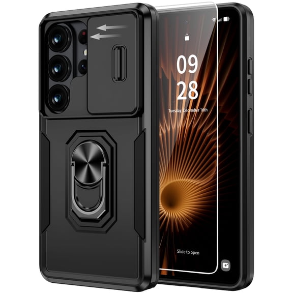 ANTSHARE for Samsung Galaxy S26 Ultra Case Built in Slide Camera Lens Cover & Screen Protector & Ring Holder, Heavy Duty Shockproof Full Body Phone Cover