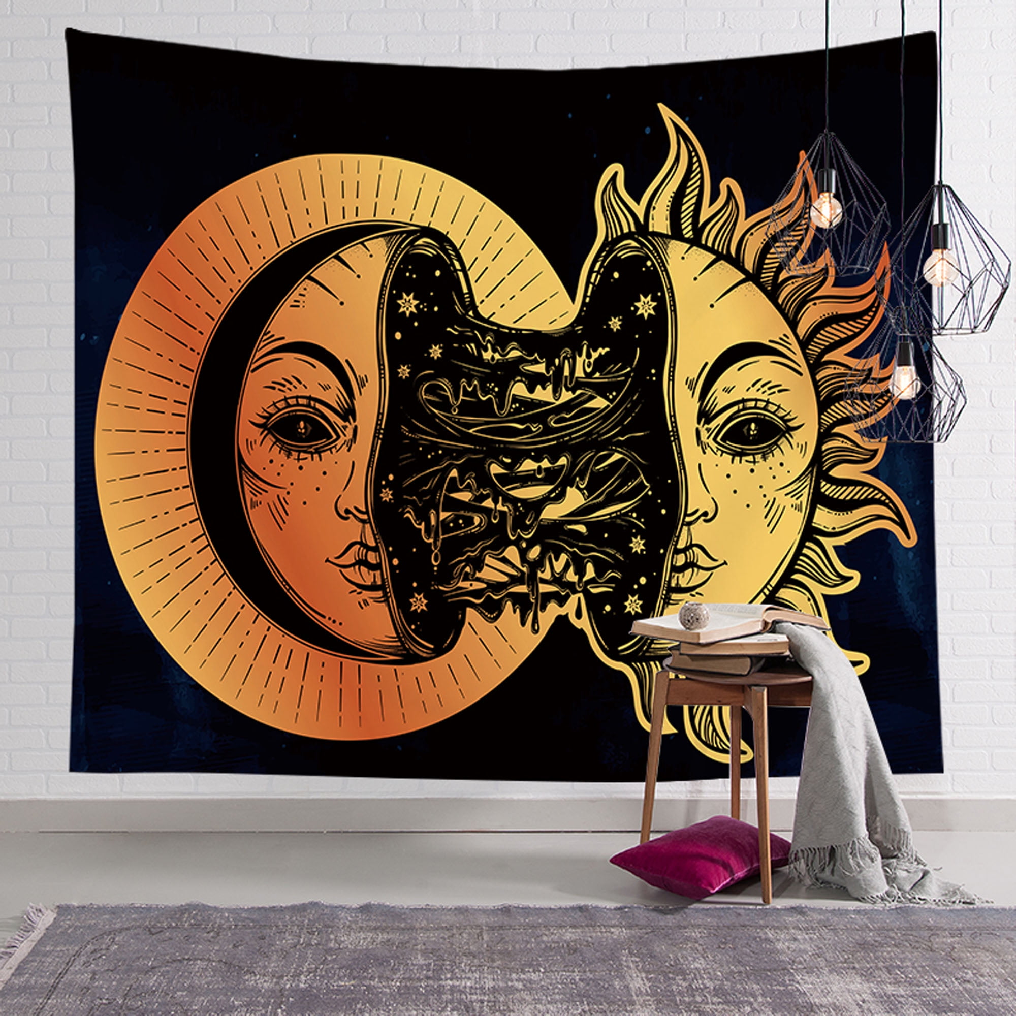 Sun Moon Colorful Mandala Tapestry Psychedelic Wall Hanging Tapestry Home Decor 