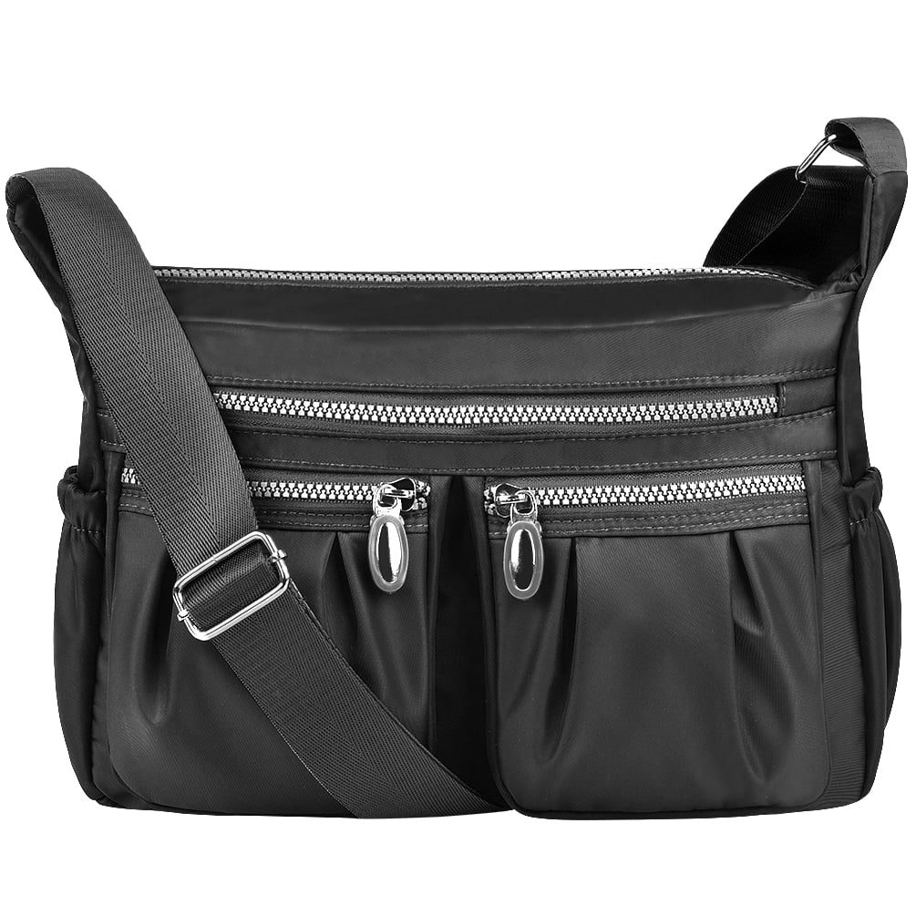 Women crossbody bags,Nylon water resistant lightweight handbag shoulder messenger cross-Body bag multi zip pockets for ladies
