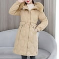 thumbnail image 3 of FNFYFH Women's Long Puffer Coat Winter Quilted Jackets Hooded Thicken Slim Fit Parka with Faux Fur Hood, 3 of 5