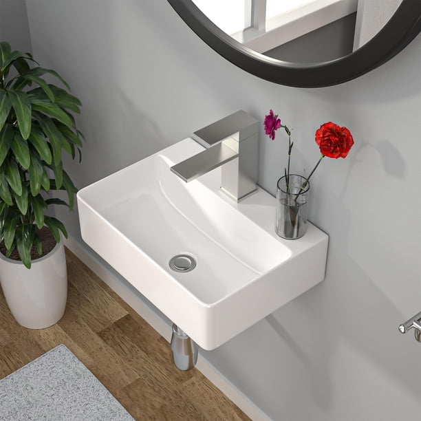 Lavabo de baño Kichae flotante montado en la pared, rectangular, 35 x 25 cm