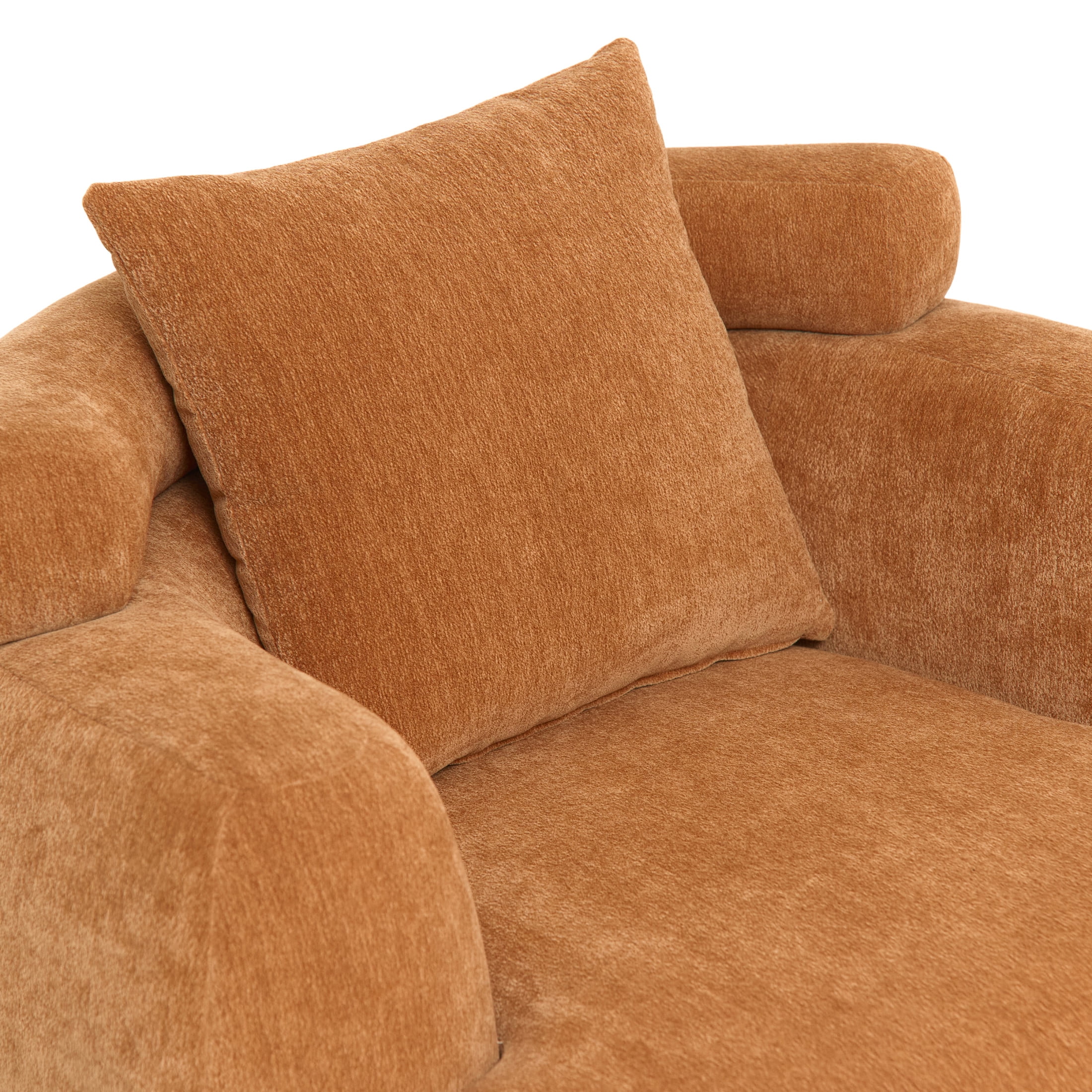 Noble House Arlais 38" Nordic Style Lazy Club Chair, Upholstered Chenille Bucket Accent Sofa with Pillows, Caramel