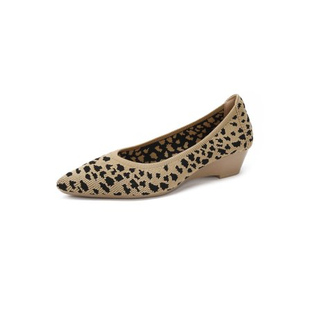 

Welliumy Women Heels Slip On Dress Shoe Low Heel Wedge Pumps Shoes Walking Wedges Wedding Non-Slip Pointed Toe Leopard Brown 5.5