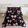 thumbnail image 2 of Homewish Modern Fashion Bowknot Bedding Comforter Set for Kids, Black Pink Bow-tie Twin Comforter Sets, Princess Style Reversible Bedding Set, Super Cozy Room Decor, 2 Pieces, 2 of 8