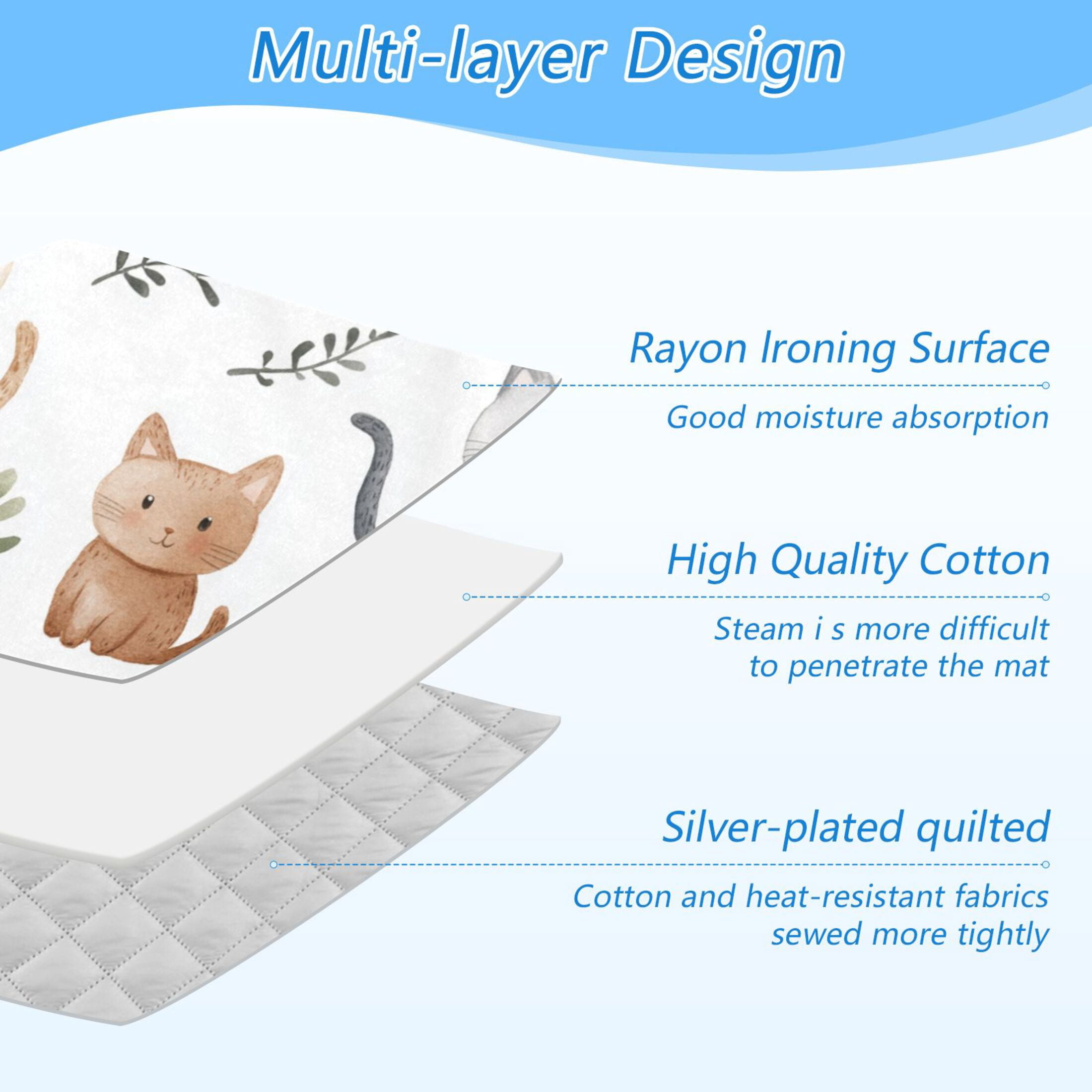 Cute Cats Leaves Watercolor Painting Ironing Mat Blanket Portable Travel Ironing Pad Heat Resistant Pad 47.2" x 27.6”