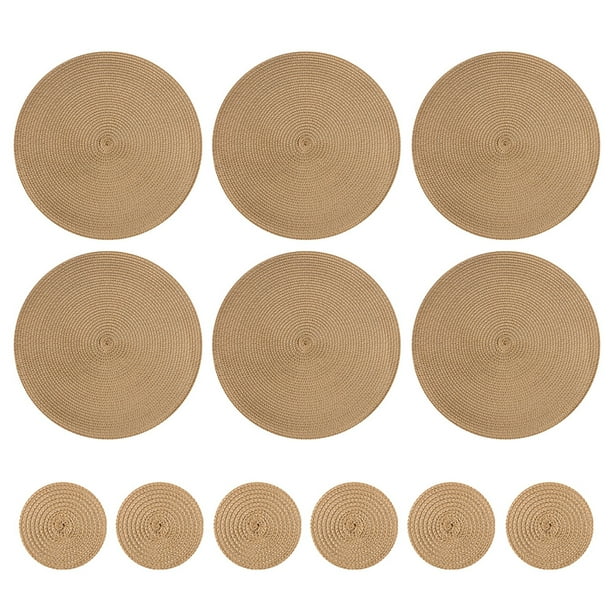 13" Round Placemats and Coasters Set of 6 NonSlip Dining & Kitchen