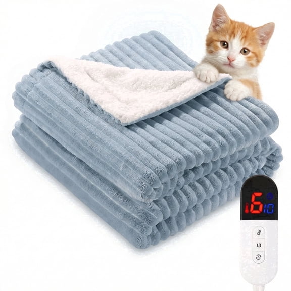 Naipo Heated Blanket 50" x 60" Flannel Soft Blanket for Couch 6 Heat Settings and 4 Hours Timer Shutdown Machine Washable Blue