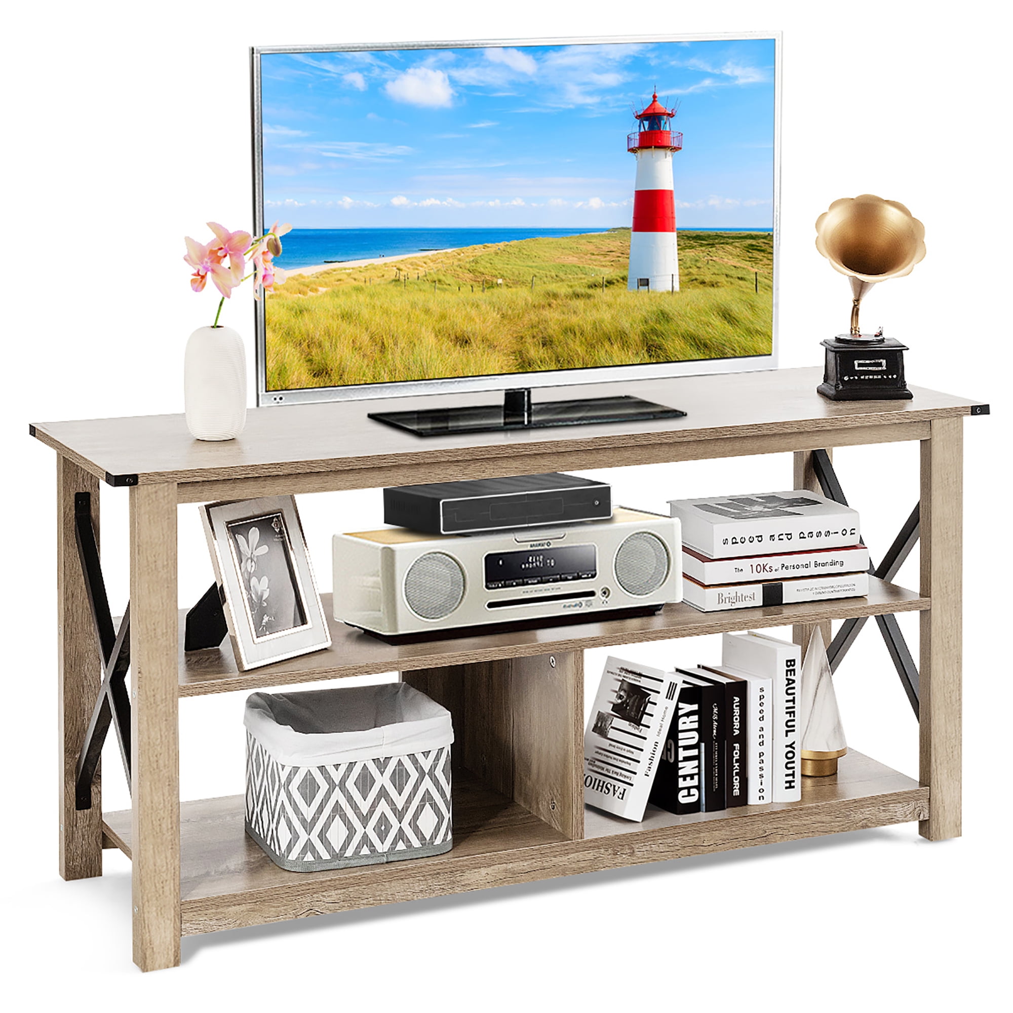 Costway Modern TV Stand for TV's up to 55" w/ 3Tier Open Shelves Walmart Canada