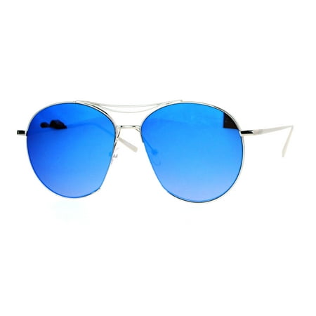 SA106 Cropped Exposed Lens Trendy Aviator Sunglasses Silver Blue