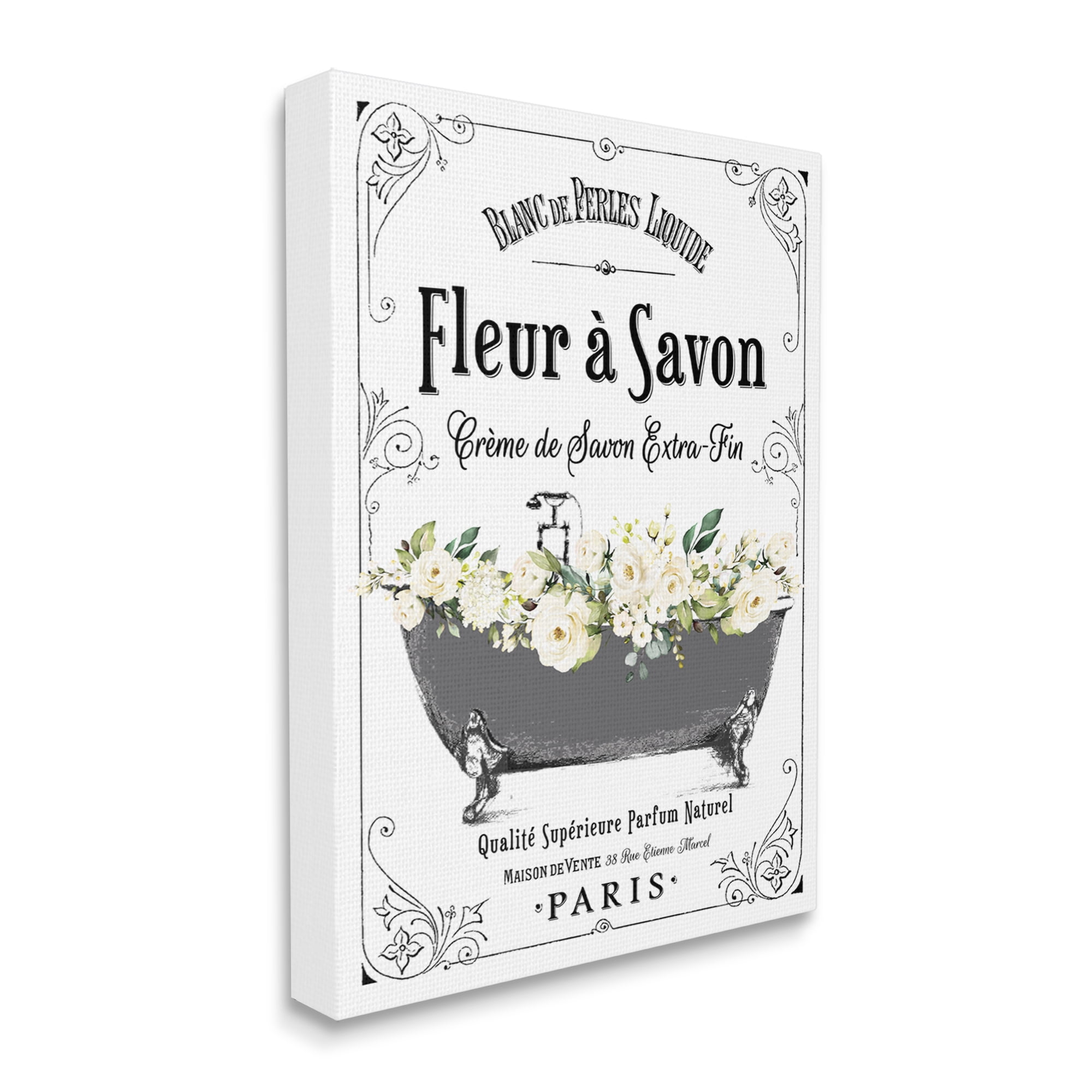 Stupell Industries Fleur a Savon Vintage Parisian Bathroom Floral Tub, 30 x 40,Design by Lettered and Lined