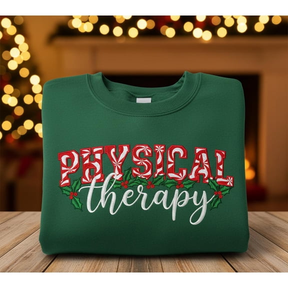 Physical Therapy Christmas Embroidered Sweatshirt, Candy Cane Holiday Top, Therapist Gift, Cozy Medical Worker Shirt