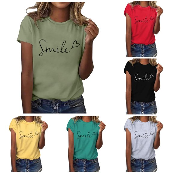 xfsWaSs Women's Graphic T-Shirts Casual Print Short Sleeve T Shirts for Women Fashion Tees Tops Soft Crewneck Tshirts Summer Clothes
