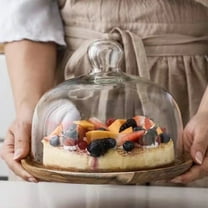 WHAMVOX Glass Dome Wood Tray Cake Storage Holder Dessert Display Multi Color 7.87 x 7.87 inches