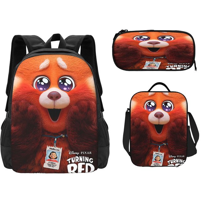 Youth Metamorphosis Turning Red Student Bag, Animation Backpack Three-piece Set, Meal Bag Pencil Bag Backpack-sebneei