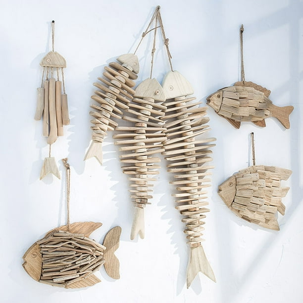 ShenMo Wooden Fish Decor Hanging Wood Fish Decorations for Wall Rustic  Hanging Wooden Nautical Fish Decor Wall Hanging Fish Ornament Beach Theme  Home