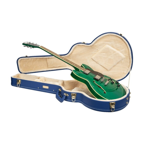 Crossrock Wooden Guitar Case -Fits 335 Style 6 Strings Semi-Hollow Electric Guitars -Vintage Hardware, Sponge Lining, Metal Feet, Storage Space-Vibrant Blue