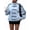 Blue, variant on Women's Frog Button Stand Collar Zip-Up Striped Cropped Track Jacket Red L