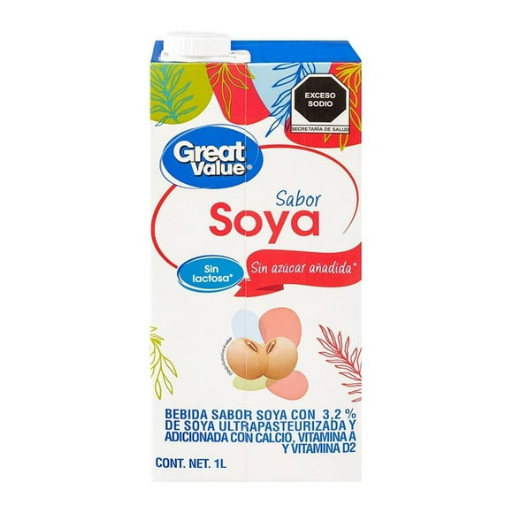 Alimento líquido Great Value soya sin azúcar 1 l