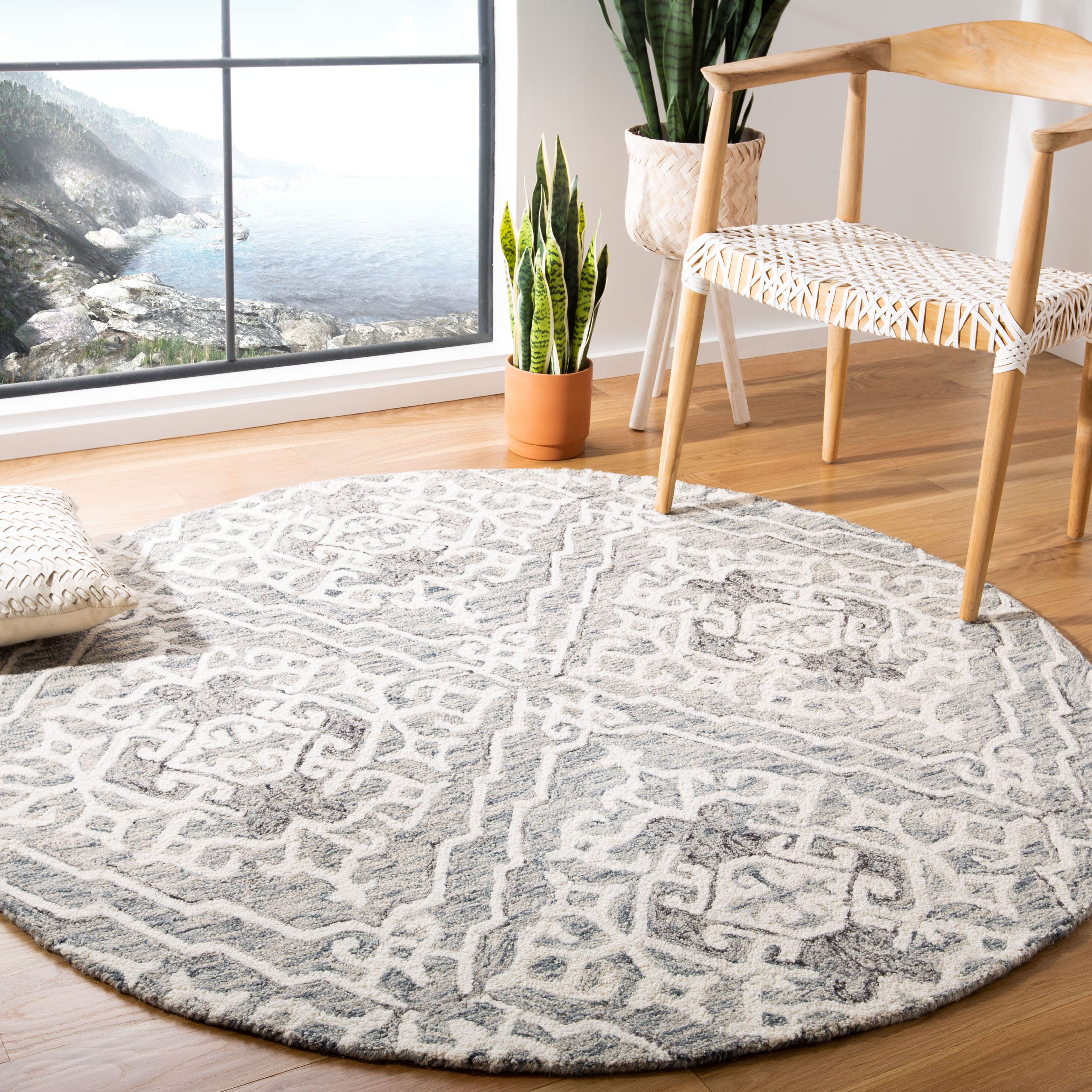 SAFAVIEH Micro-Loop Constantina Geometric Wool Runner Rug, Grey/Ivory, 2'3" x 7'
