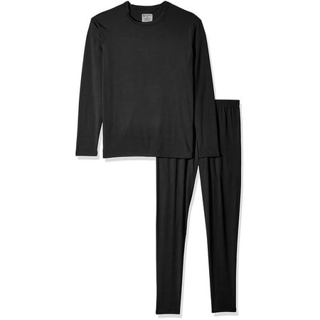Men’s Ultra-Soft Tagless Fleece Lined Thermal Top & Bottom Underwear Set, Black,