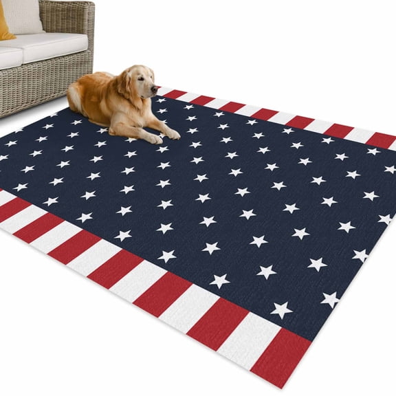 Outdoor Rug 6x9 ft Blue Vintage Star Patriotic Waterproof Outdoor Patio Rug Mat Non Slip Outside Area Rugs Carpet for RV,Camping,Porch,Deck,Pool,Balconybackyard,Red White Striped