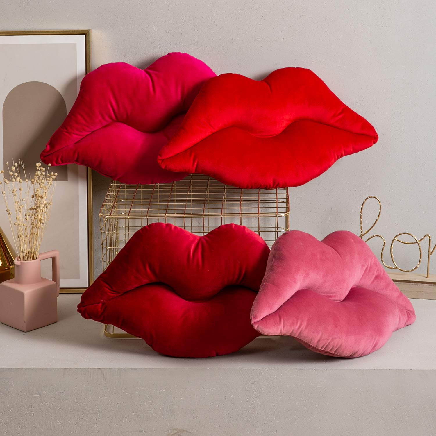 Phantoscope Lips Throw Pillows Smooth Soft Velvet Cushion with Insert Included, Decorative Lumbar Pillow for Couch Bed Living Room, Red, 24 x 12 Inches
