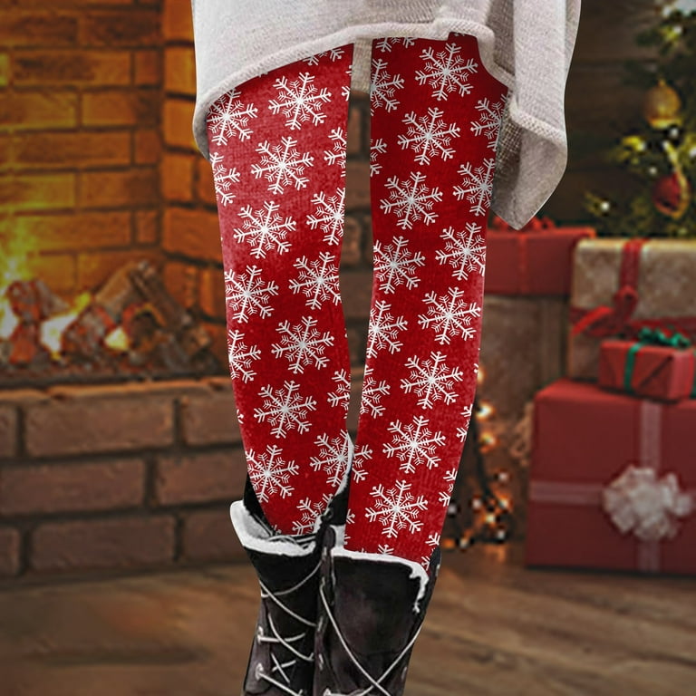 Biziza Christmas Light Leggings Womens High Waisted Snowflake Tall Yoga Long  Leggings for Tall Women Petit Fall Soft Tights Pants Red 2X 