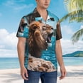 thumbnail image 2 of Lsque Ice Blue Coastal Lion pattern Hawaiian Shirt for Men, Unisex Summer Beach Casual Short Sleeve Button Down Shirts-3X-Large, 2 of 9