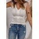 thumbnail image 4 of ABPHQTO Camiseta sin mangas fruncida con decoración abotonada de encaje blanco para mujer, 4 of 5