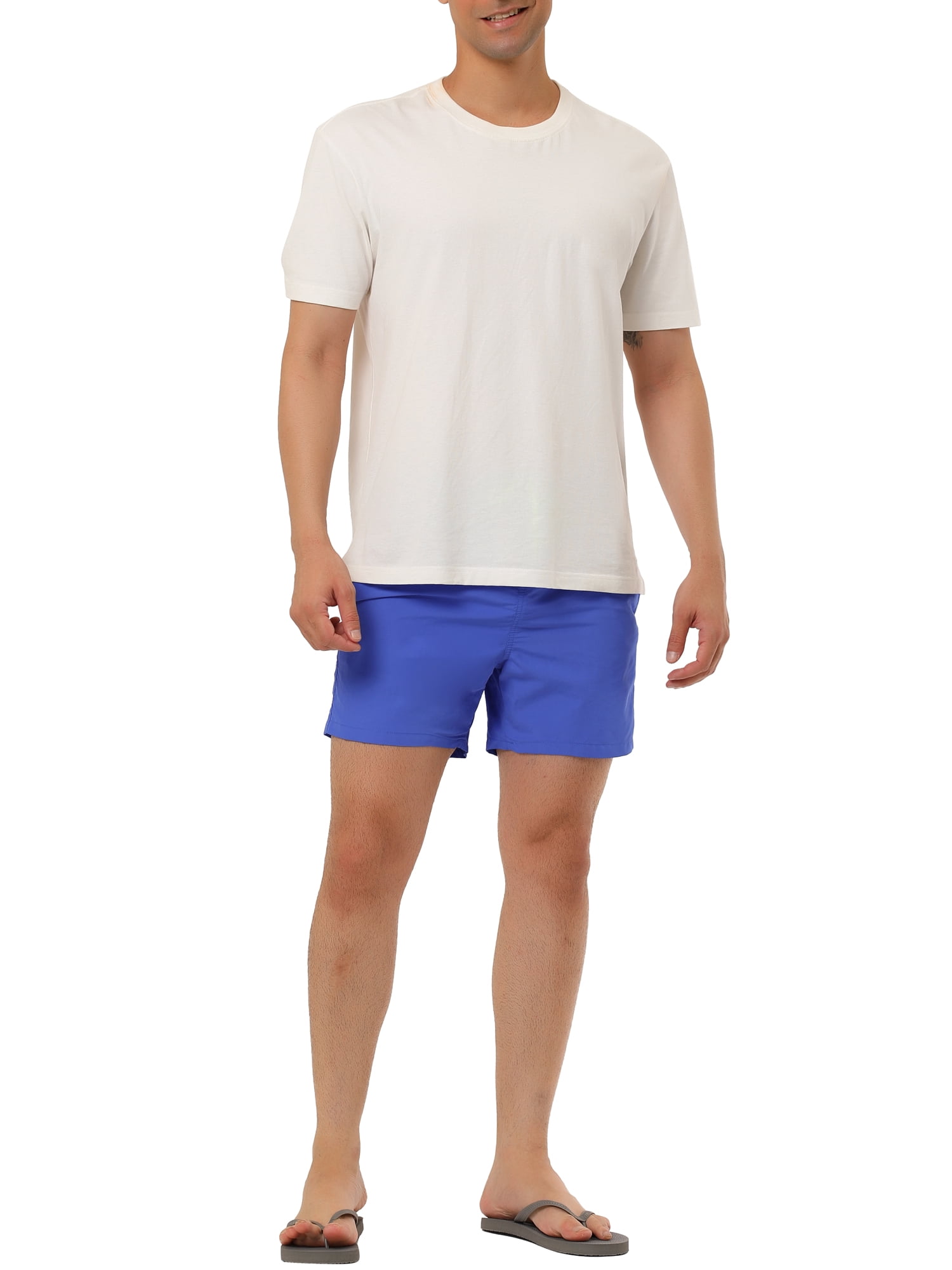 Unique Bargains Men's Summer Beach Shorts Mesh Lining Drawstring Waist Swim Shorts 32 Blue