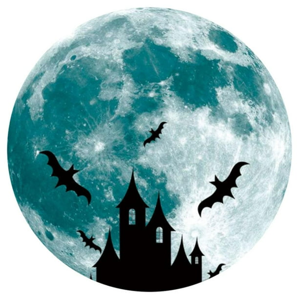 Adhesivo de pared redondo y luminoso con forma de luna para habitación infantil, ideal para Halloween. castillo de la luna