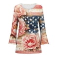 thumbnail image 4 of Kvture 4th of July Tops for Women Henley V Neck Button 3/4 Sleeve Blouse Independence Day Patriotic T Shirts Summer Pink Tees M, 4 of 5