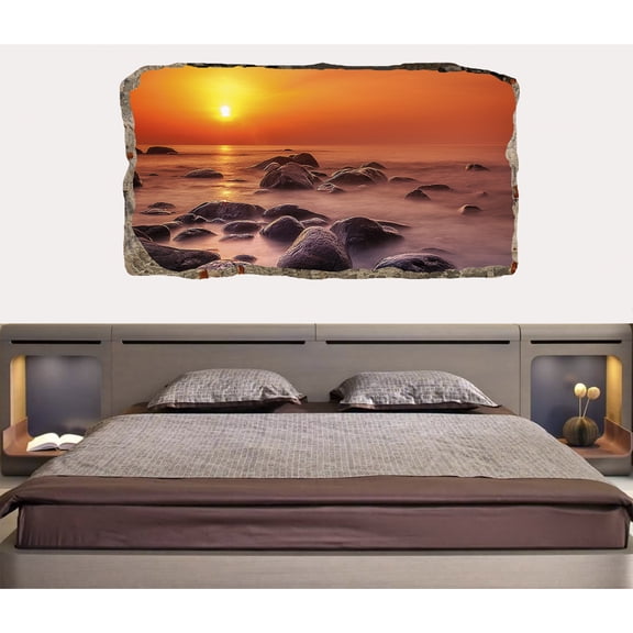 Startonight 3D Mural Wall Art Photo Decor Red Sunset Amazing Dual View Surprise Wall Mural Wallpaper for Bedroom Beach Wall Paper Art Gift Large 47.24 ‘’ By 86.61 ‘’