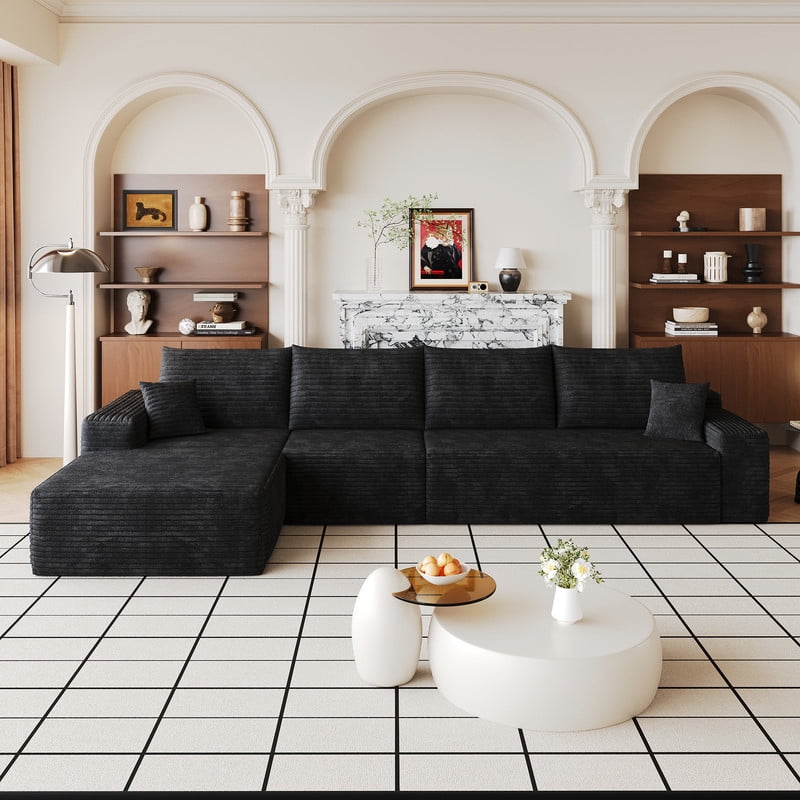 135" Cloud Sectional Sofa with Left Facing Chaise, Modern Modular Deep Seat Couch, Plush Corduroy Upholstered Sofa for Living Room, Bedroom, Apartment, No Assembly Required