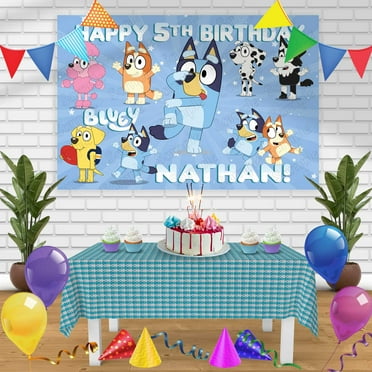 Bluey 4 Birthday Banner Personalized Party Backdrop Decoration 60 x 44 Inches