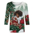 thumbnail image 4 of Women's Christmas Sweatshirts Crew Neck Pullover Sweater Blouses 3/4 Sleeve Tops Xmas Graphic Santa Claus Print Blouse Top Causal Dressy Xmas Holiday Top, 4 of 5