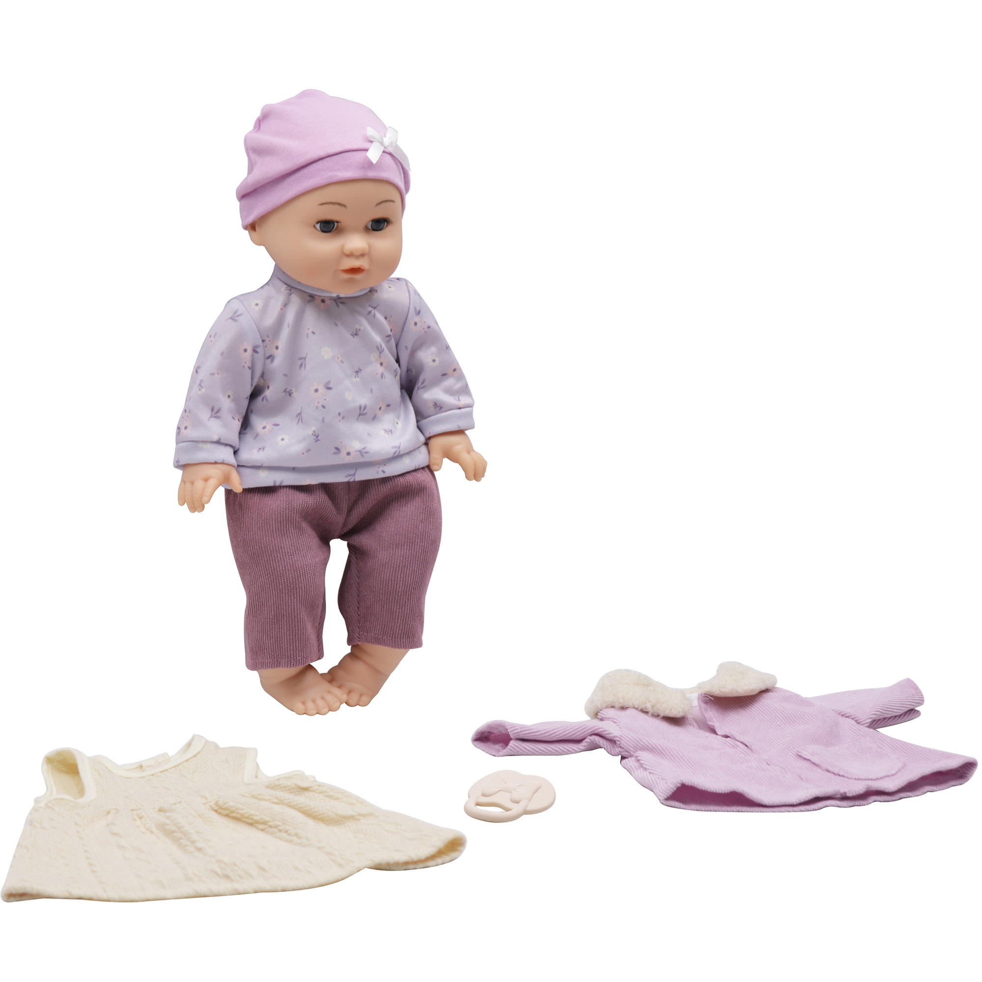 My Dream Baby: 14" Baby Doll Changing Fun Set - Purple Floral Outfit, Hat, Jacket & Cream Dress, Mix & Match Clothes, Fashion Toy, Kids-Toddlers 2+