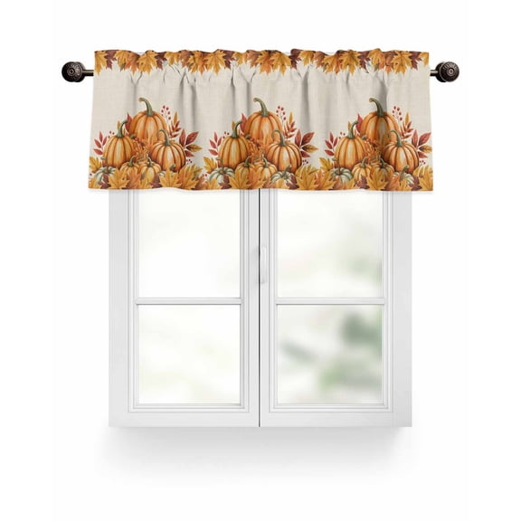 Orange Pumpkins Fall Thanksgiving Kitchen Valances for Windows Vintage Fallen Leaves Valance Curtains  for Kitchen /Living Room/Bedroom/ Bathroom Decor, 42"x12 " ,Rod Pocket 1 Panel,